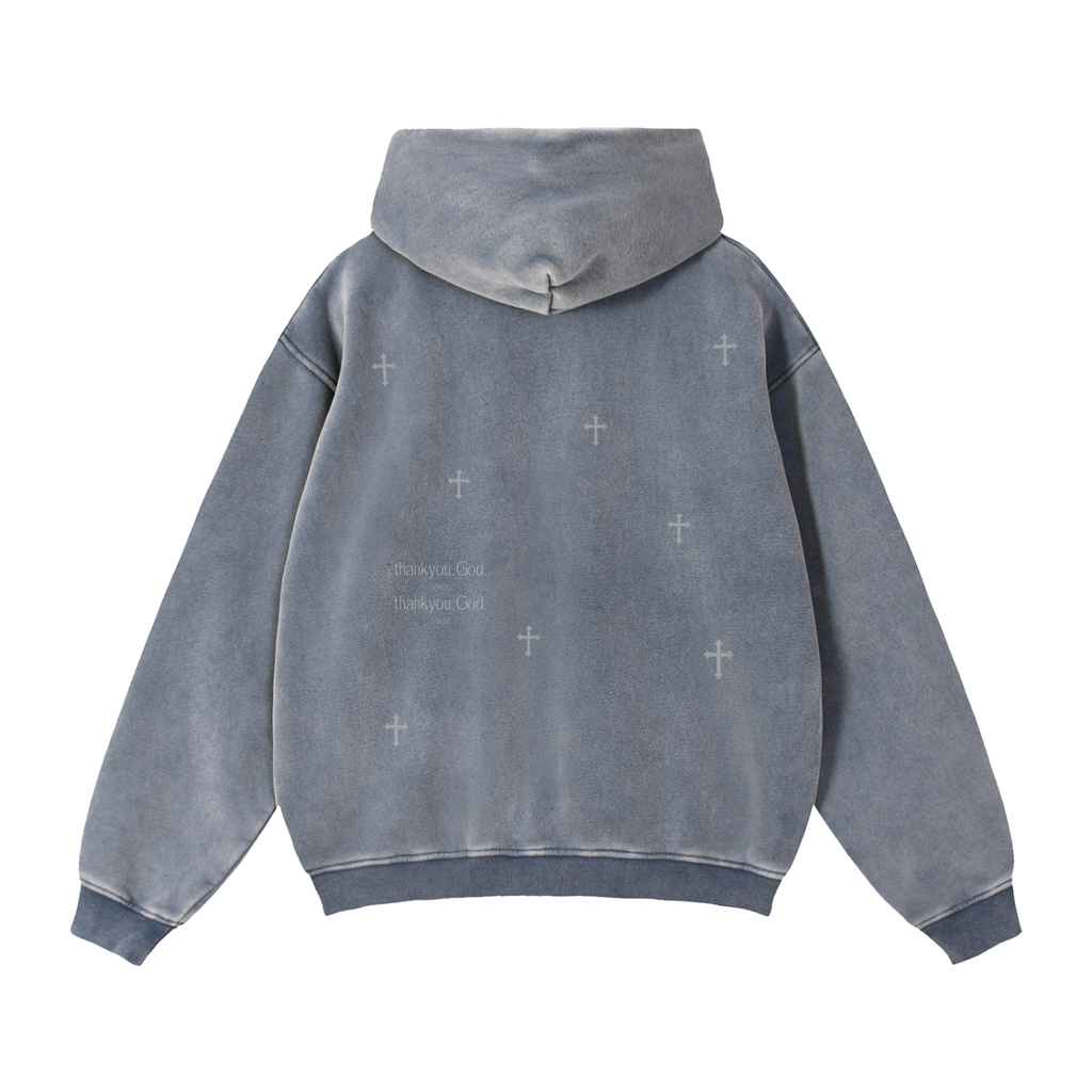 Cross Sticker Double Zip - Denim Blue Fleece